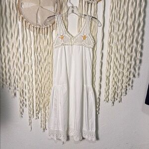 Vintage White Cotton Nightdress Sli Dress House Dress with Tatting Accent XS